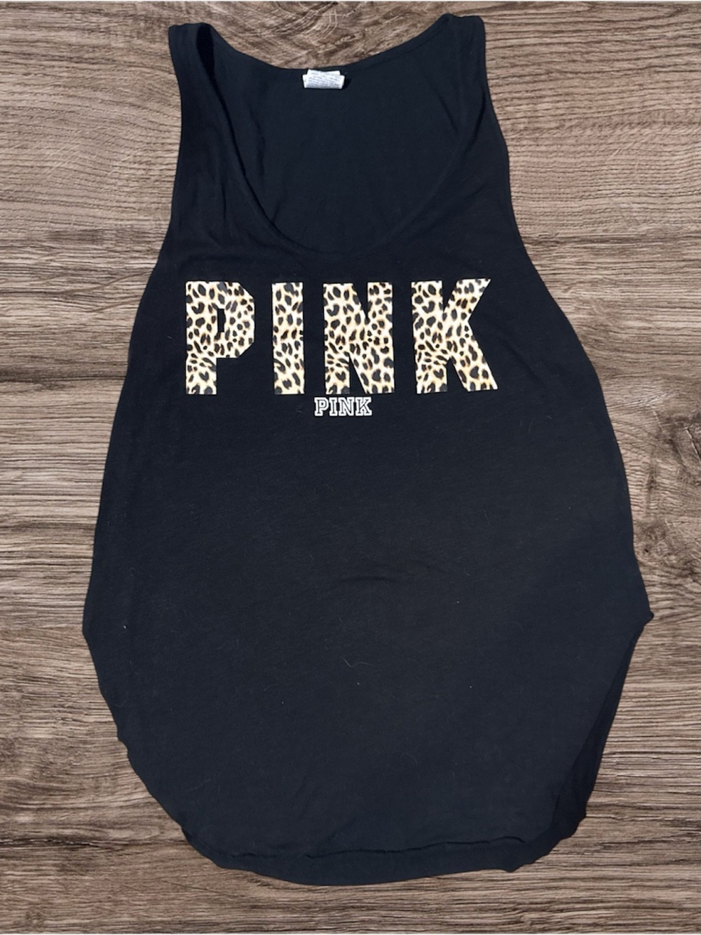 PINK Victoria's Secret Black Tank with Leopard Print Logo